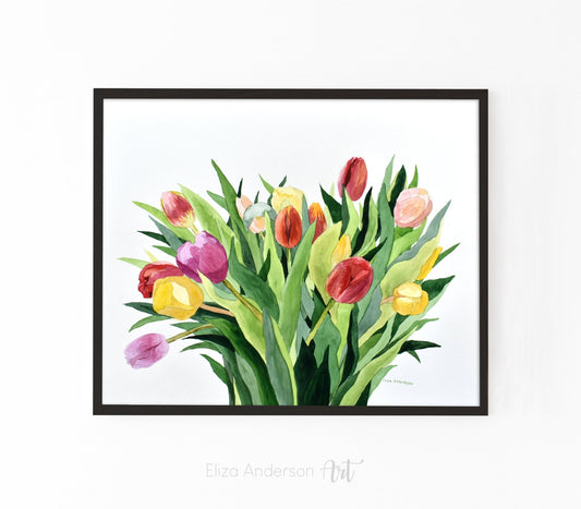 Flower watercolor painting tulips, Original watercolor painting, hand painted original art of flower bouquet, mothers day gift - Eliza Anderson ArtEliza Anderson Art
